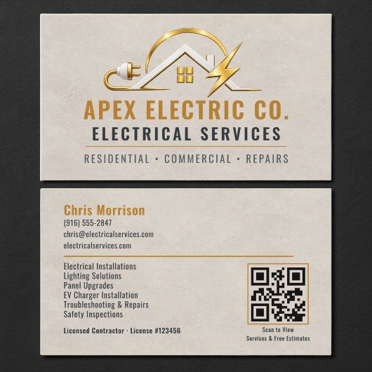 Carte De Visite Code QR Électricien Professionnel
