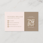 Carte De Visite Code QR élégant beige neutre script (Dos)