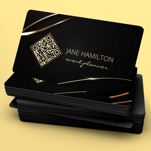 Carte De Visite Code QR Elegant Black Gold