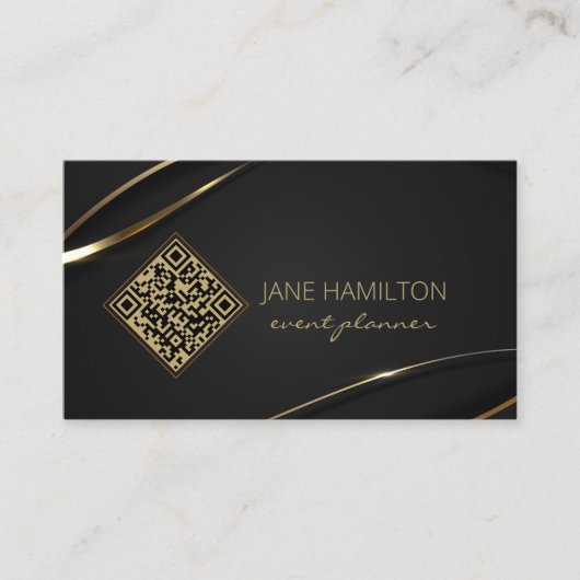 Carte De Visite Code QR Elegant Black Gold (Devant)