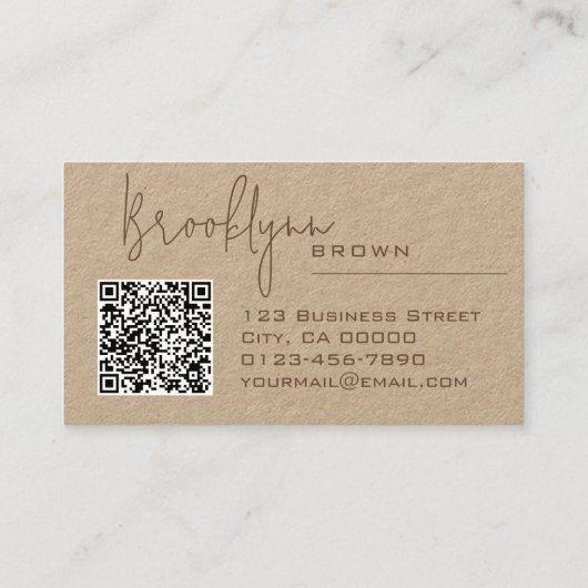 Carte De Visite Code QR élégant Classy Classy Minimalist Kraft (Dos)
