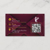 Carte De Visite Code QR élégant de barman mobile bordeaux (Dos)