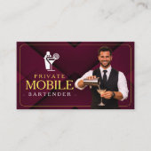 Carte De Visite Code QR élégant de barman mobile bordeaux (Devant)