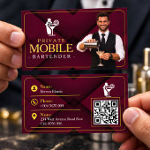 Carte De Visite Code QR élégant de barman mobile bordeaux