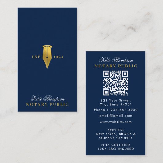 Carte De Visite Code QR élégant de l'agent de signature notariale (Devant / Derrière)