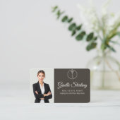 Carte De Visite Code QR élégant de l'agent immobilier en vert saug (Debout devant)