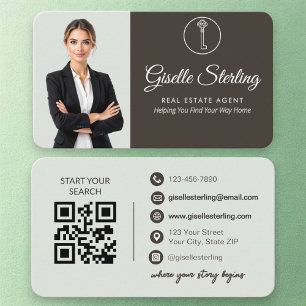 Carte De Visite Code QR élégant de l'agent immobilier en vert saug