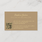 Carte De Visite Code QR élégant de luxe beige et or pour coiffeur (Dos)