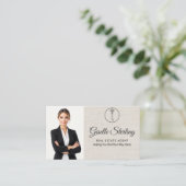 Carte De Visite Code QR élégant en lin pour agent immobilier (Debout devant)