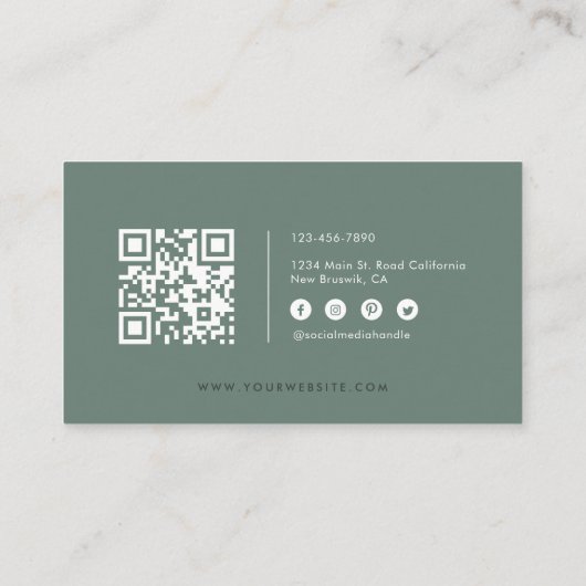 Carte De Visite Code QR élégant et vert de la forêt (Dos)