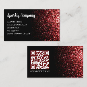 Carte De Visite Code QR élégant faux scintillement noir rouge fonc