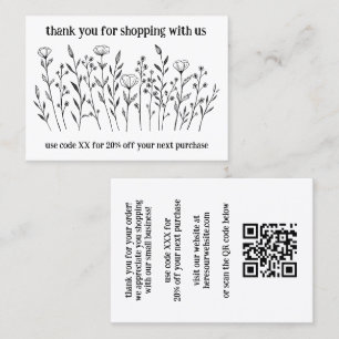 Carte De Visite Code QR Élégant Fleur sauvage ORDER MERCI