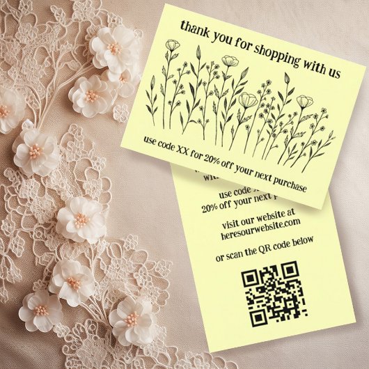 Carte De Visite Code QR Élégant Fleur sauvage ORDER MERCI
