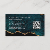 Carte De Visite Code QR élégant Géode d'âge en marbre vert Turquoi (Dos)
