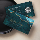 Carte De Visite Code QR élégant Géode d'âge en marbre vert Turquoi