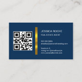 Carte De Visite Code QR élégant luxe cuir bleu Immobilier (Dos)