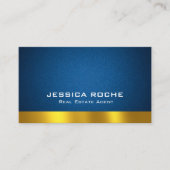 Carte De Visite Code QR élégant luxe cuir bleu Immobilier (Devant)