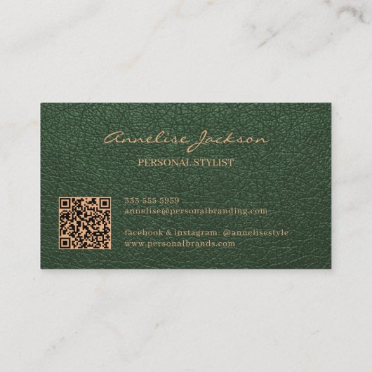 Carte De Visite Code QR élégant luxe vert or monogramme (Dos)