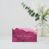 Carte De Visite Code QR élégant Magenta Rose Marbre Agate Géode (Debout devant)