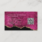 Carte De Visite Code QR élégant Magenta Rose Marbre Agate Géode (Dos)