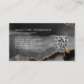 Carte De Visite Code QR élégant Marbre noir Marbre Agate Géode (Dos)