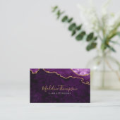 Carte De Visite Code QR élégant Marbre violet Agate Géode (Debout devant)