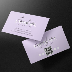 Carte De Visite Code QR Élégant Minimaliste Violet Tendance pour C