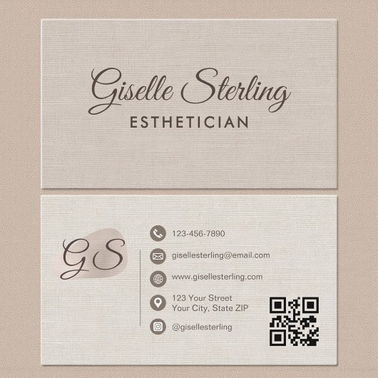 Carte De Visite Code QR élégant moderne beige de l'esthéticienne e