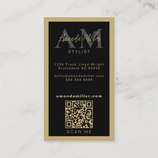 Carte De Visite Code QR Élégant Monogramme moderne Initiales (Dos)