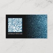 Carte De Visite Code QR élégant noir à faux éclat bleu bébé (Dos)
