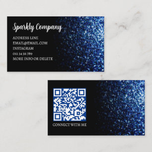 Carte De Visite Code QR élégant noir à faux éclat bleu foncé