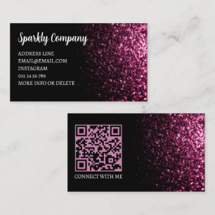 Carte De Visite Code QR élégant noir fausse brillance rose foncé
