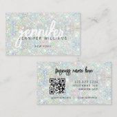 Carte De Visite Code QR Élégant Paillettes Holographiques Beauté (Devant / Derrière)