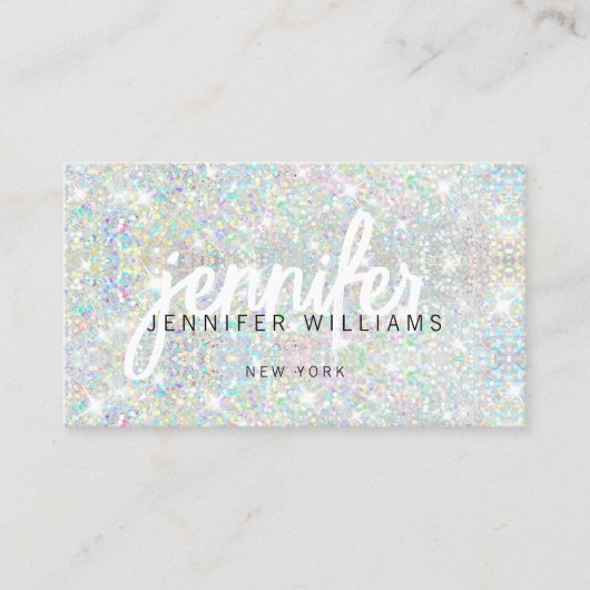 Carte De Visite Code QR Élégant Paillettes Holographiques Beauté (Devant)