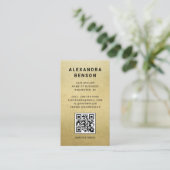 Carte De Visite Code QR élégant pour coiffeur avec feuille d'or (Debout devant)
