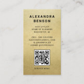 Carte De Visite Code QR élégant pour coiffeur avec feuille d'or (Devant)