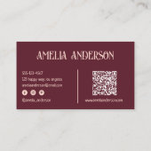 Carte De Visite Code QR Élégant Rose Pâle & Bourgogne Rétro (Dos)