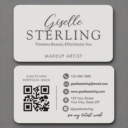 Carte De Visite Code QR élégant Script gris ardoise moderne