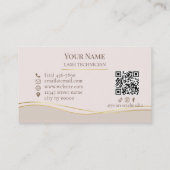 Carte De Visite Code QR élégant Technicienne de cils beige et or (Dos)
