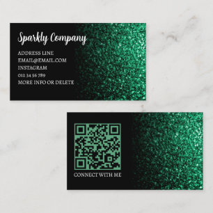 Carte De Visite Code QR élégant vert émeraude faux scintillant noi