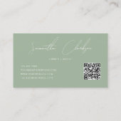 Carte De Visite Code QR Élégant Vert Sauge Complet Écriture Manusc (Dos)
