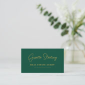 Carte De Visite Code QR Emerald Green & Gold Real Estate Agent (Debout devant)