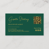 Carte De Visite Code QR Emerald Green & Gold Real Estate Agent (Dos)