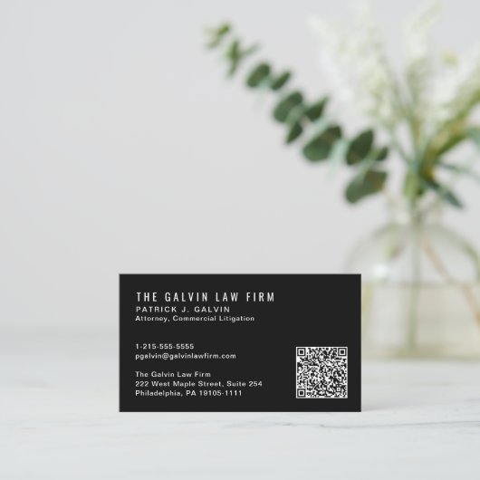 Carte De Visite Code QR employé professionnel noir (Debout devant)