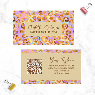 Carte De Visite Code QR Empreinte de léopard moderne Pastel modern