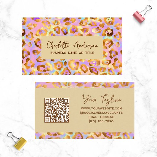 Carte De Visite Code QR Empreinte de léopard moderne Pastel modern