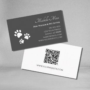 Carte De Visite Code QR Empreintes de pattes Animal Sitter Gris