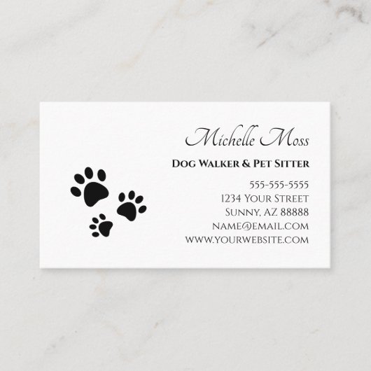 Carte De Visite Code QR Empreintes de pattes Black White Pet Sitte (Devant)