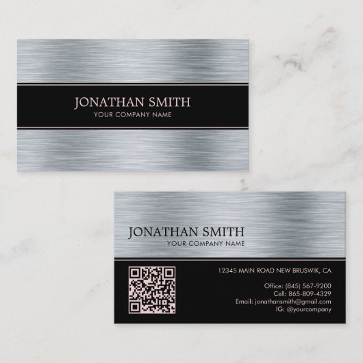 Carte De Visite Code QR en acier inoxydable métallique rose pâle (Devant / Derrière)