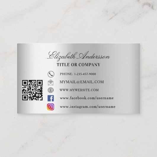 Carte De Visite Code QR en argent papillon (Dos)